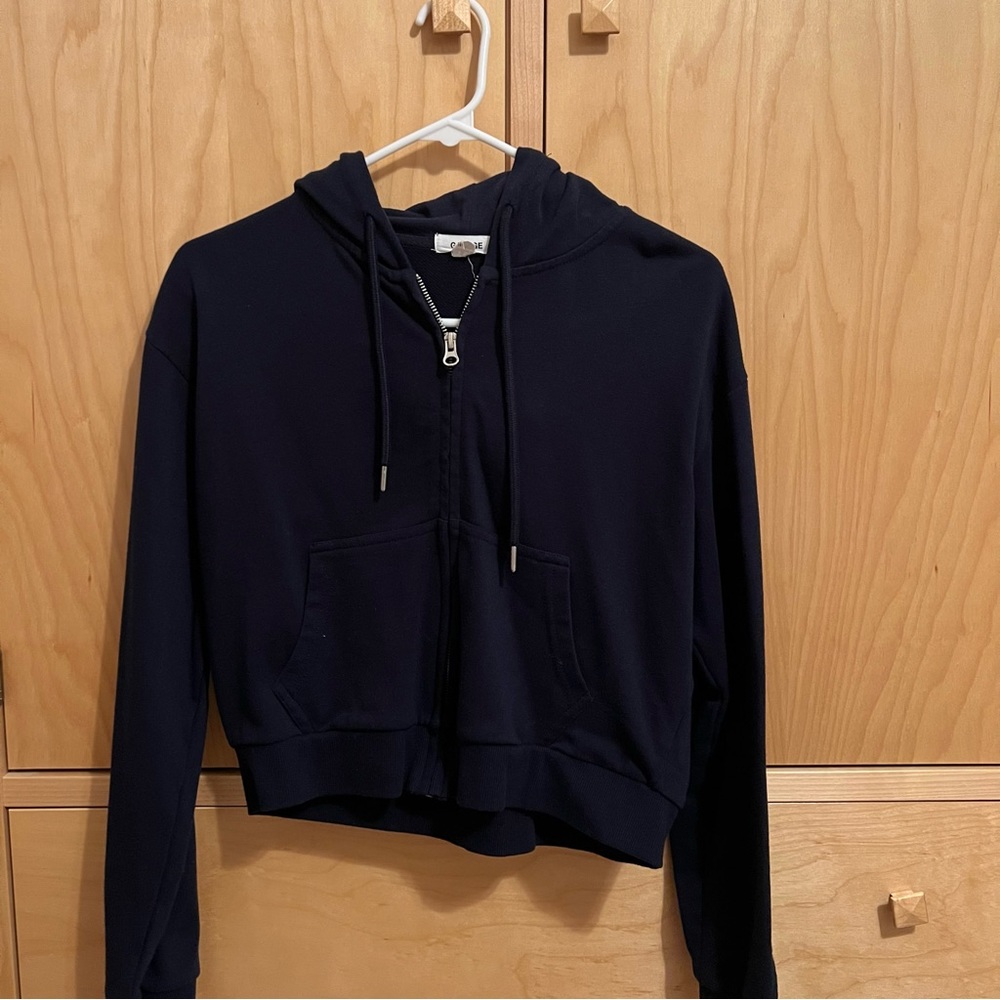 garage navy cropped zip up hoodie